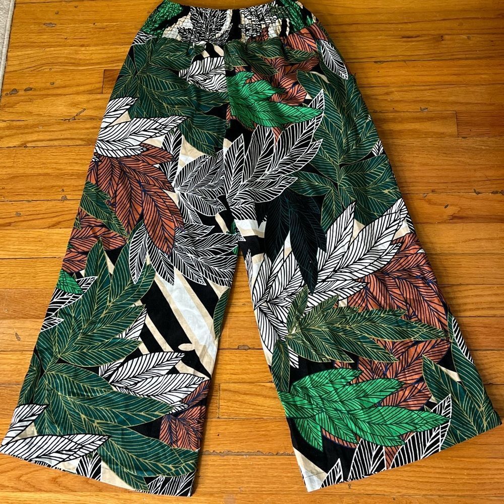 Tahari Jungle Flow Linen Blend Wide Leg Pants, Wide Stretch Waist. Small. New! - Picture 5 of 16